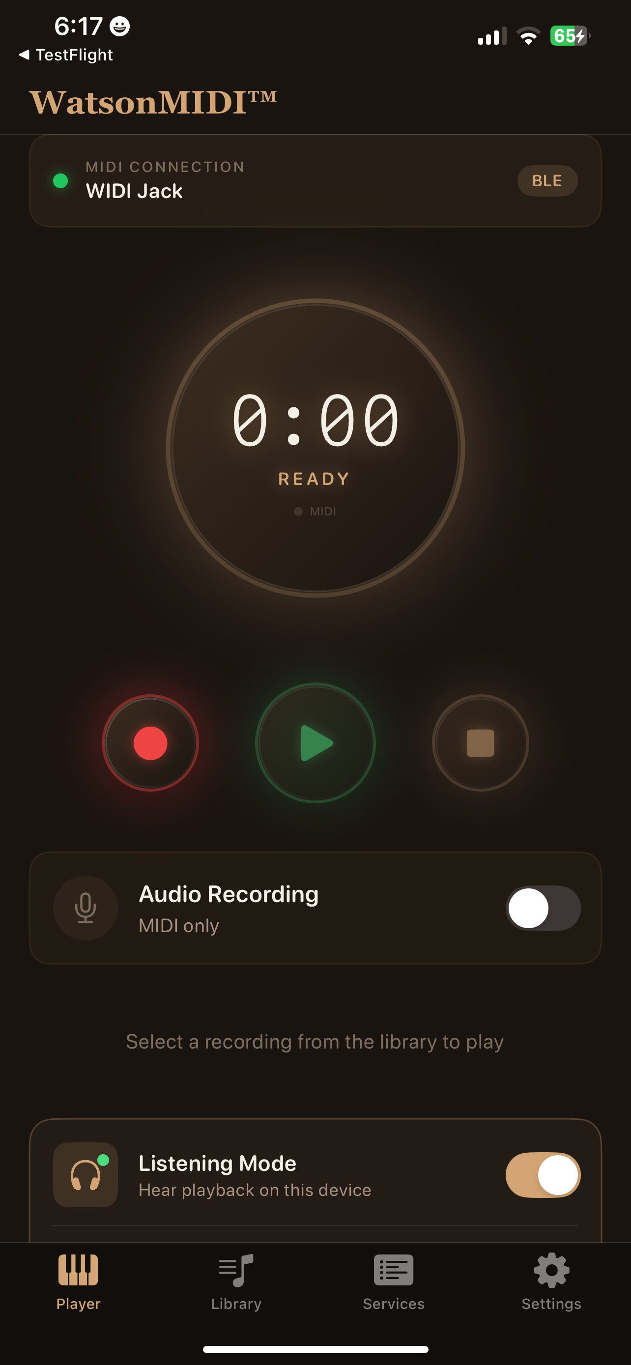 WatsonMIDI Player Screen