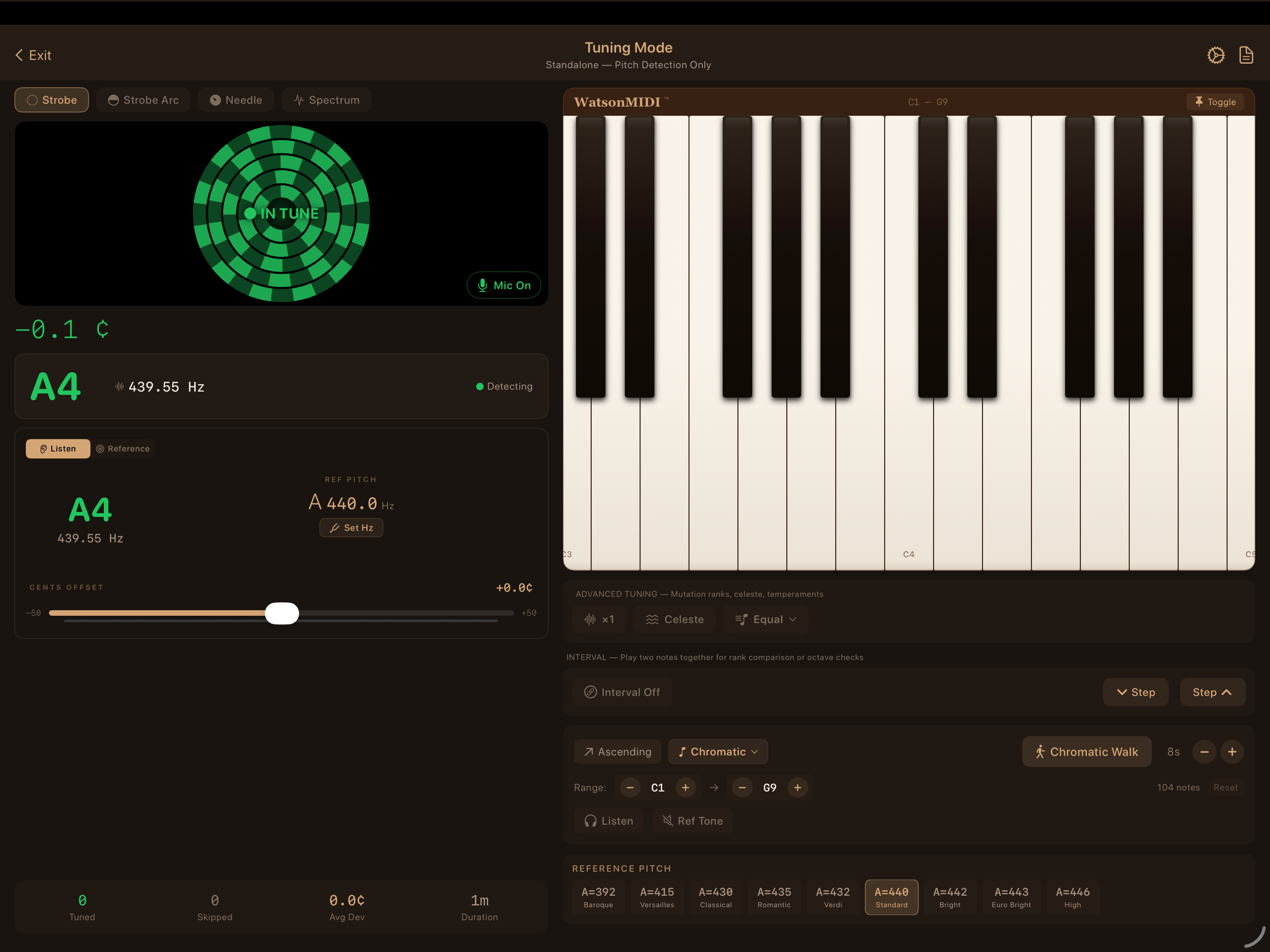 Professional Tuning — Strobe mode with Chromatic Walk controls