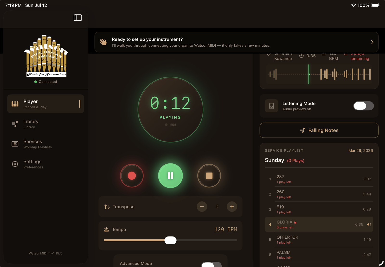 A recording with no plays remaining shown locked in the service playlist